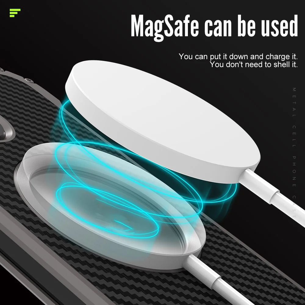 R-JUST RJ-51 For iPhone 14 Plus Carbon Fiber Texture PC + Aluminum Alloy Phone Case Back Hollow Heat Dissipation Drop-proof Cover Compatible with Magsafe Charger - 5