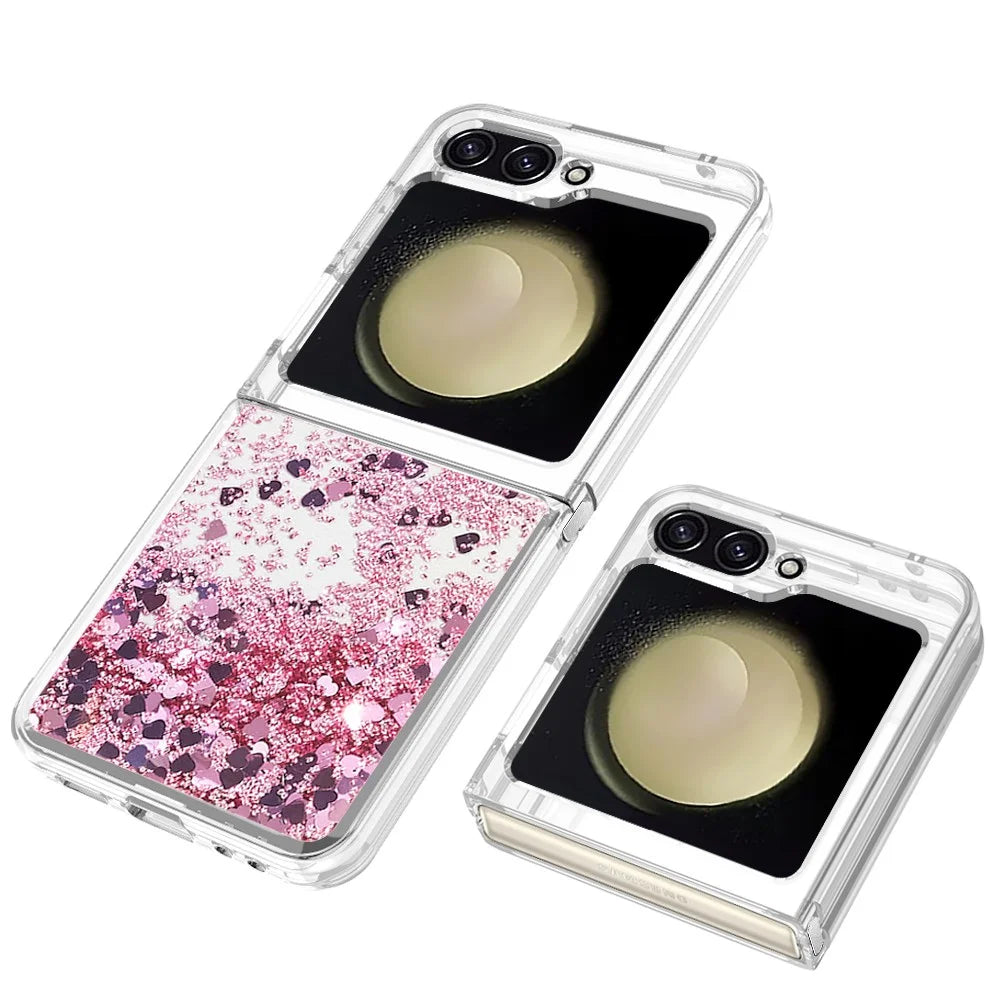 For Samsung Galaxy Z Flip7 FE 5G / Z Flip6 5G TPU Case Glitter Quicksand Shockproof Phone Back Cover - Rose Gold / Hearts - 4