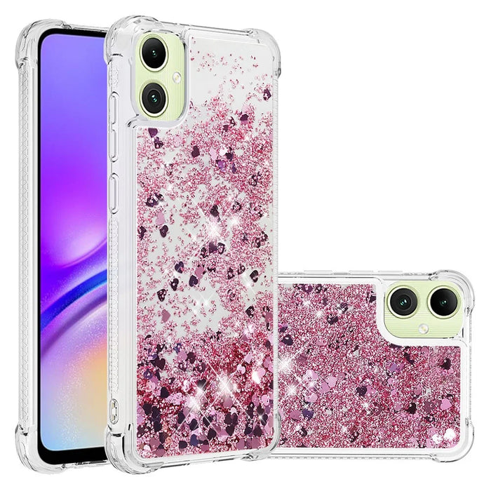 For Samsung Galaxy A06 4G TPU Case Glitter Quicksand Shockproof Phone Back Cover - Rose Gold / Hearts - 1