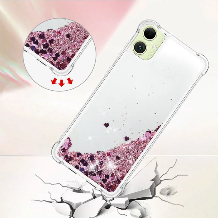 For Samsung Galaxy A06 4G TPU Case Glitter Quicksand Shockproof Phone Back Cover - Rose Gold / Hearts - 4