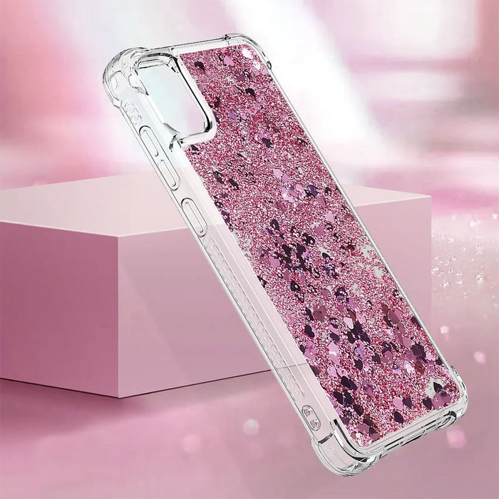 For Samsung Galaxy A06 4G TPU Case Glitter Quicksand Shockproof Phone Back Cover - Rose Gold / Hearts - 6