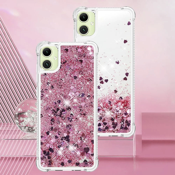 For Samsung Galaxy A06 4G TPU Case Glitter Quicksand Shockproof Phone Back Cover - Rose Gold / Hearts - 7