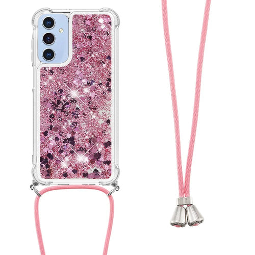 For Samsung Galaxy A16 5G / Galaxy A16 4G TPU Case Quicksand Design Phone Cover with Lanyard - Rose Gold / Hearts - 1