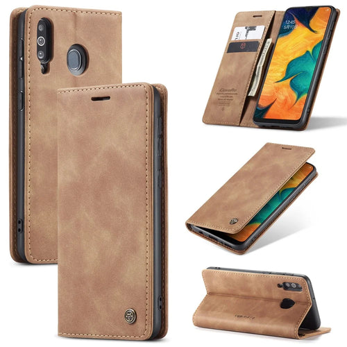 CASEME For Samsung Galaxy M30 / Galaxy A40s Case  013 Series Card Holder Stand Leather Phone Cover - Brown - 1