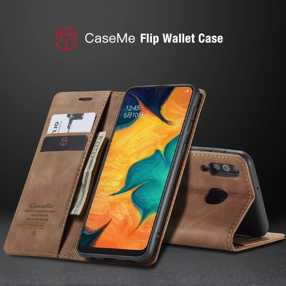 CASEME For Samsung Galaxy M30 / Galaxy A40s Case  013 Series Card Holder Stand Leather Phone Cover - Brown - 5
