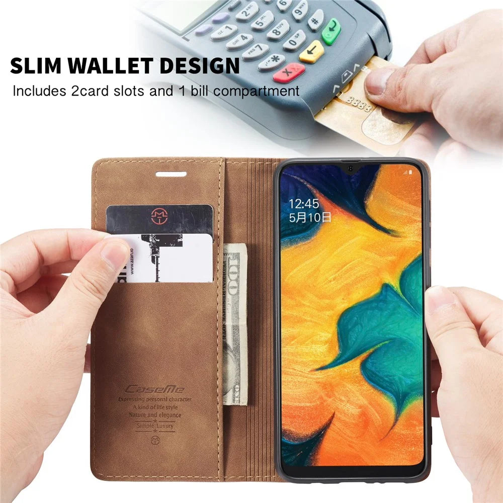 CASEME For Samsung Galaxy M30 / Galaxy A40s Case  013 Series Card Holder Stand Leather Phone Cover - Brown - 6