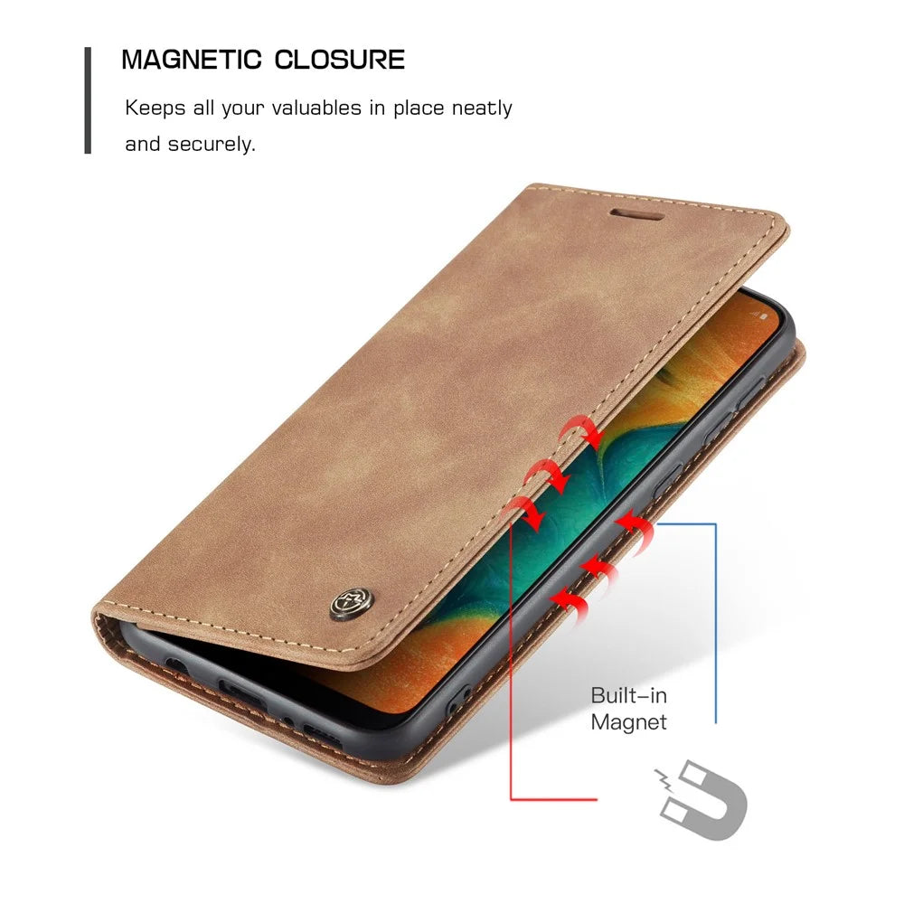 CASEME For Samsung Galaxy M30 / Galaxy A40s Case  013 Series Card Holder Stand Leather Phone Cover - Brown - 7