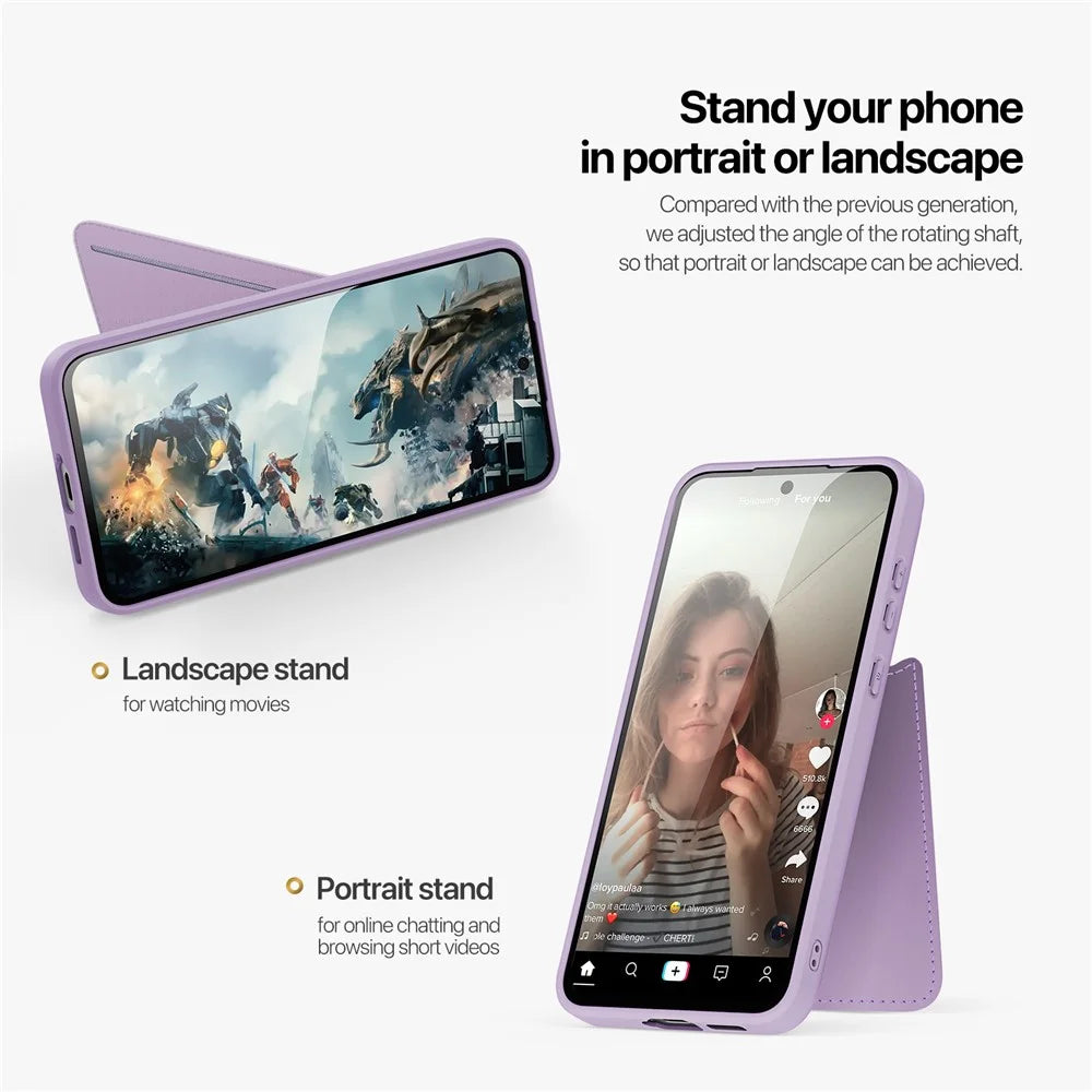 DUX DUCIS For Samsung Galaxy S25+ Magnetic Case  Rafi II Series Leather Back Cover with RFID Blocking Card Slots  - Purple Pink - 4