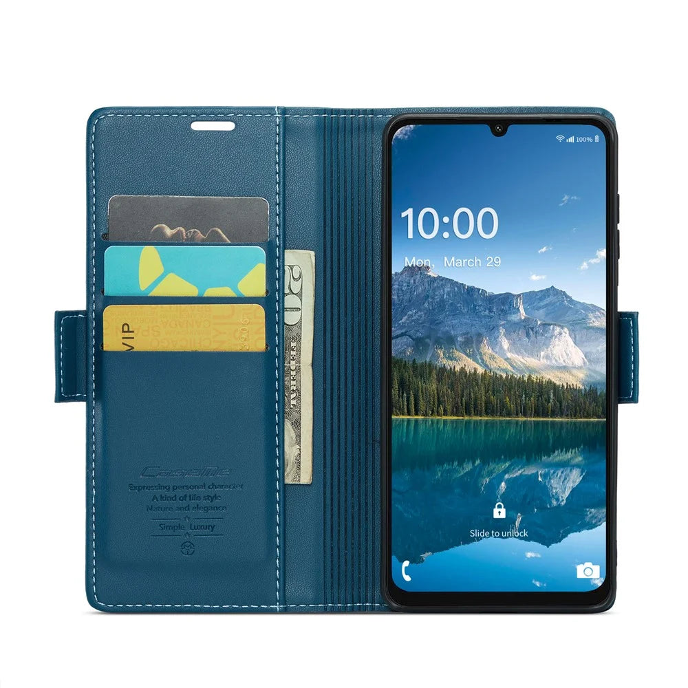 CASEME For Samsung Galaxy A06 4G Leather Case  023 RFID Blocking 3 Card Slot Mobile Cover - Blue - 4