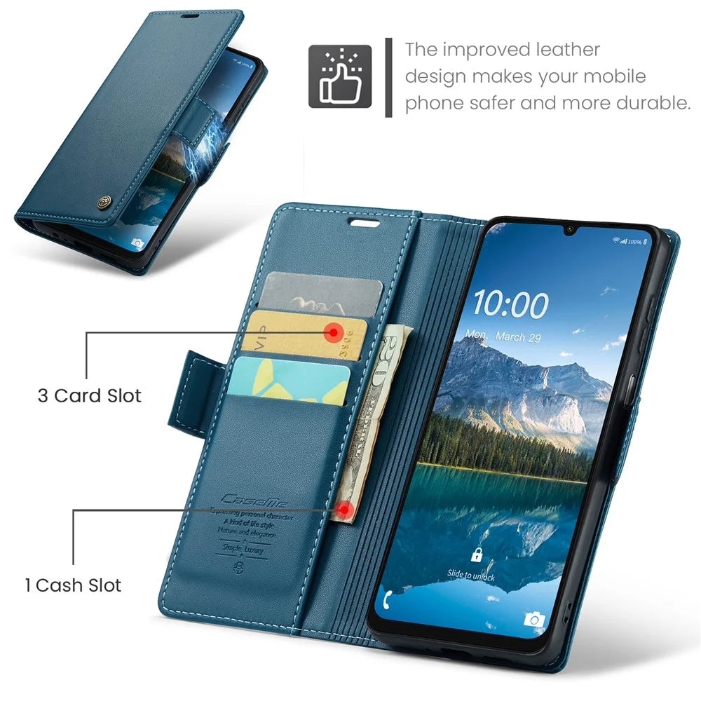 CASEME For Samsung Galaxy A06 4G Leather Case  023 RFID Blocking 3 Card Slot Mobile Cover - Blue - 6