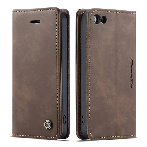 CASEME For iPhone 5s / iPhone SE (1st generation) / iPhone 5 Case  013 Series Card Holder Stand Leather Phone Cover - Coffee - 2