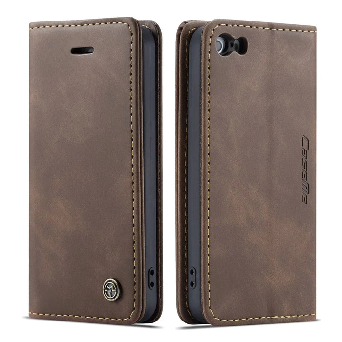 CASEME For iPhone 5s / iPhone SE (1st generation) / iPhone 5 Case  013 Series Card Holder Stand Leather Phone Cover - Coffee - 2