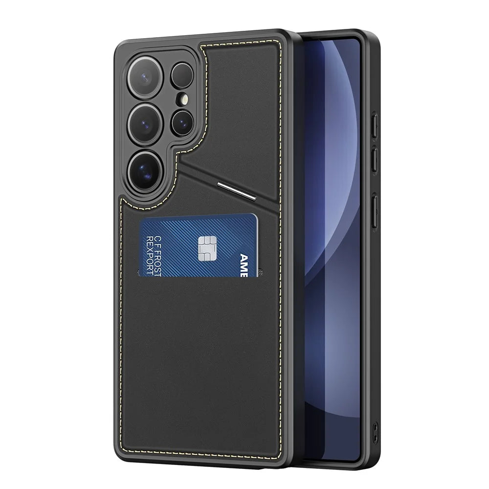 DUX DUCIS For Samsung Galaxy S25 Ultra Magnetic Case  Rafi II Series Leather Back Cover with RFID Blocking Card Slots  - Black - 1
