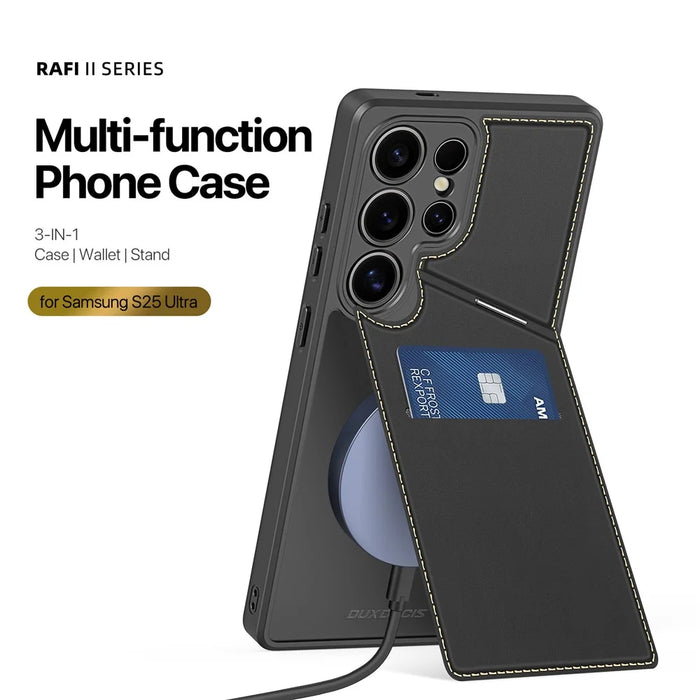 DUX DUCIS For Samsung Galaxy S25 Ultra Magnetic Case  Rafi II Series Leather Back Cover with RFID Blocking Card Slots  - Black - 2