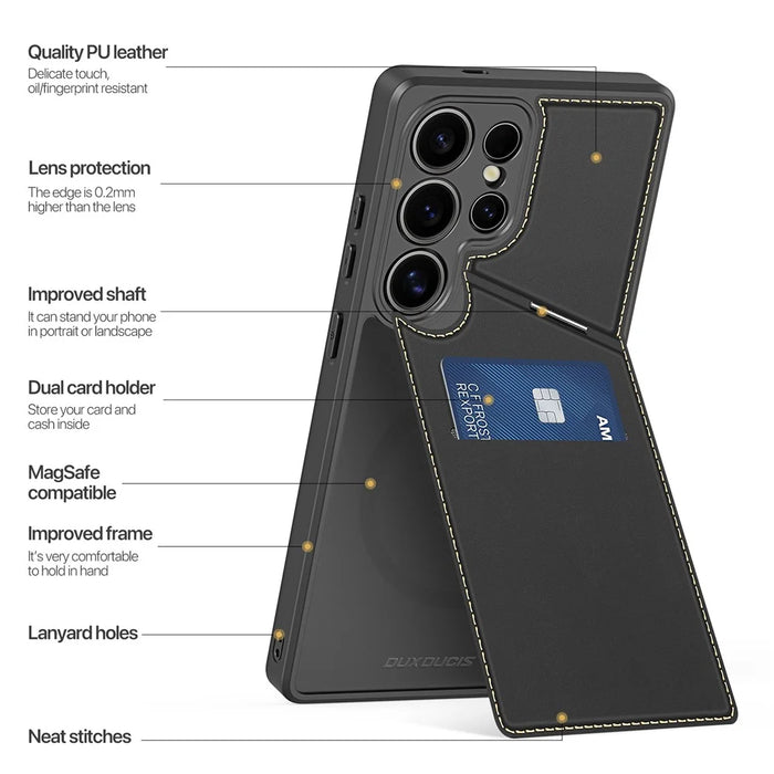 DUX DUCIS For Samsung Galaxy S25 Ultra Magnetic Case  Rafi II Series Leather Back Cover with RFID Blocking Card Slots  - Black - 3