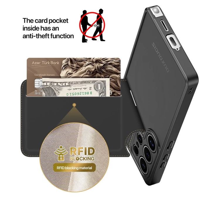 DUX DUCIS For Samsung Galaxy S25 Ultra Magnetic Case  Rafi II Series Leather Back Cover with RFID Blocking Card Slots  - Black - 7