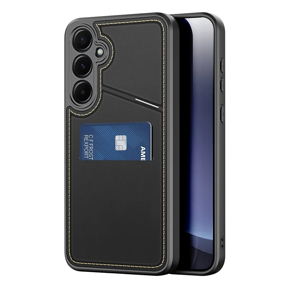 DUX DUCIS For Samsung Galaxy S25 Magnetic Case  Rafi II Series Leather Back Cover with RFID Blocking Card Slots  - Black - 1