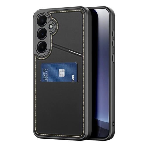 DUX DUCIS For Samsung Galaxy S25 Magnetic Case  Rafi II Series Leather Back Cover with RFID Blocking Card Slots  - Black - 1