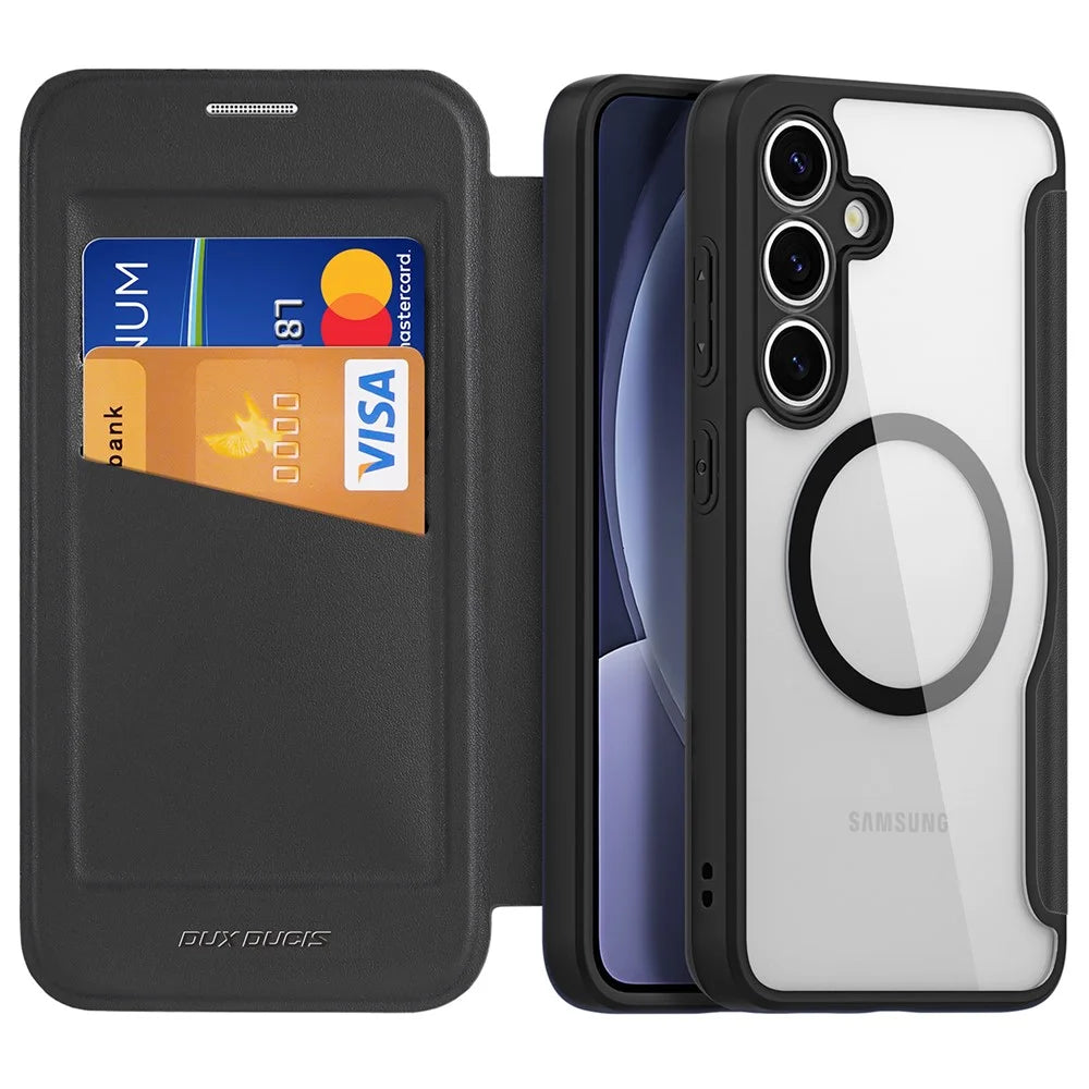 DUX DUCIS For Samsung Galaxy S25 Leather Case  Skin X Pro Series Flip Cover Magnetic Case - Black - 2