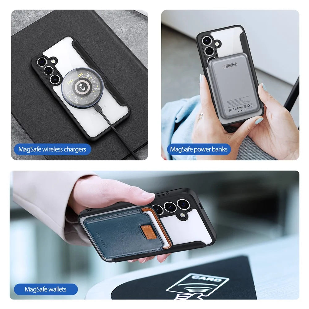 DUX DUCIS For Samsung Galaxy S25 Leather Case  Skin X Pro Series Flip Cover Magnetic Case - Black - 5