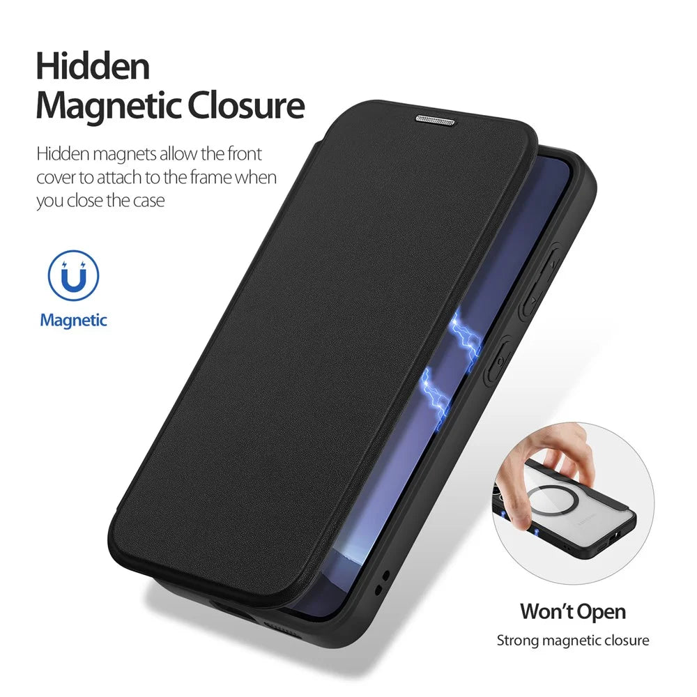 DUX DUCIS For Samsung Galaxy S25 Leather Case  Skin X Pro Series Flip Cover Magnetic Case - Black - 7