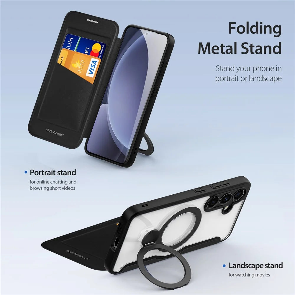 DUX DUCIS For Samsung Galaxy S25+ Leather Case  Skin X Pro Series Rotary Kickstand Cover Magnetic Case - Black - 5