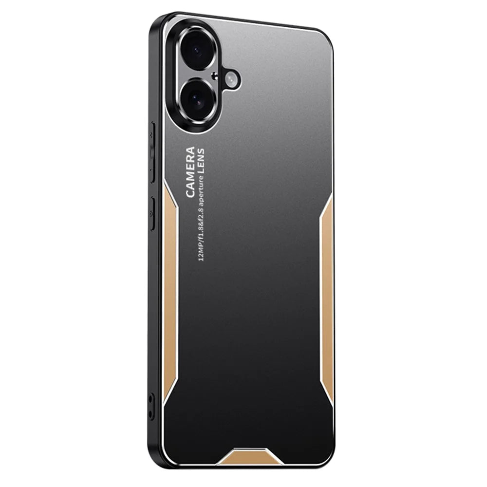 For iPhone 16 Phone Case Aluminium Alloy TPU PC Back Cover - Gold - 1