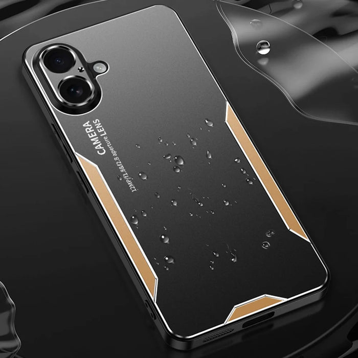 For iPhone 16 Phone Case Aluminium Alloy TPU PC Back Cover - Gold - 3