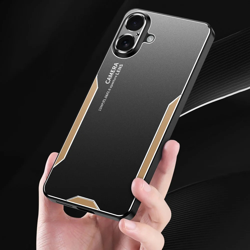 For iPhone 16 Plus Phone Case Aluminium Alloy TPU PC Back Cover - Gold - 2