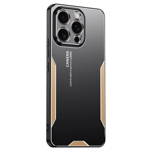 For iPhone 16 Pro Max Phone Case Aluminium Alloy TPU PC Back Cover - Gold - 1