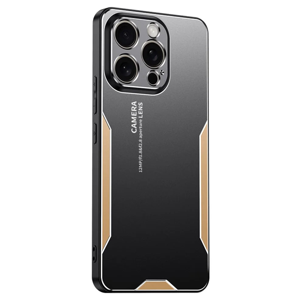 For iPhone 16 Pro Max Phone Case Aluminium Alloy TPU PC Back Cover - Gold - 1