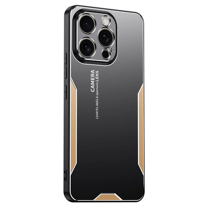 For iPhone 16 Pro Max Phone Case Aluminium Alloy TPU PC Back Cover - Gold - 1