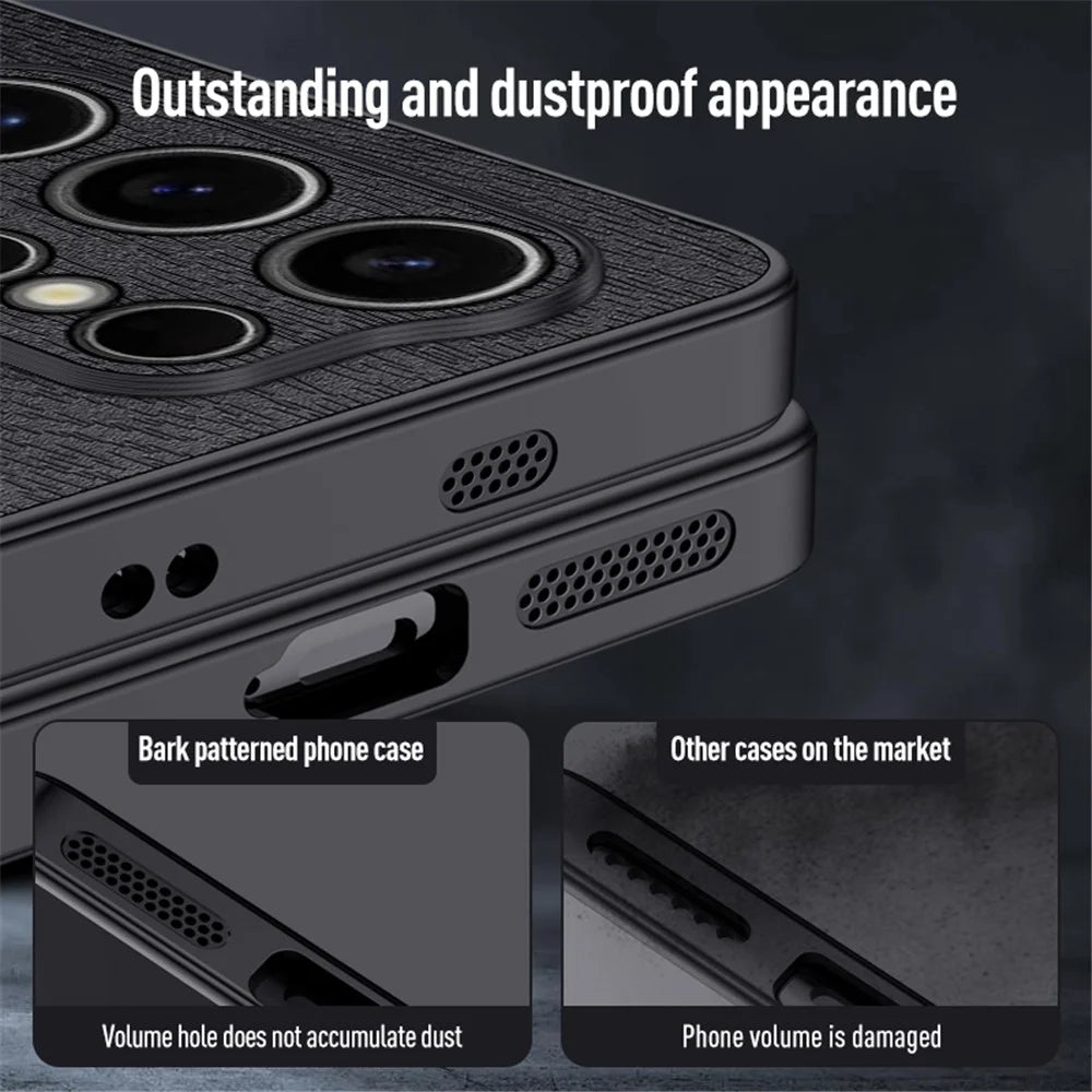 For Samsung Galaxy S25 Ultra Case Wood Texture PU Leather Coated PC+TPU Phone Cover - Black - 4
