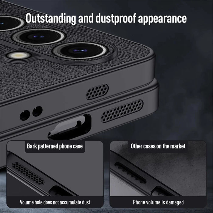 For Samsung Galaxy S25+ Case Wood Texture PU Leather Coated PC+TPU Phone Cover - Black - 4