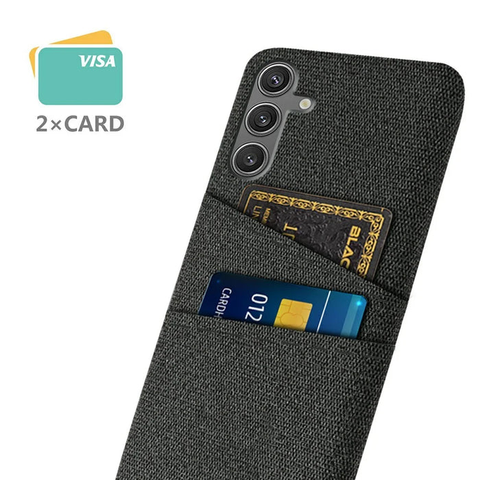For Samsung Galaxy S25 Case Cloth + Hard PC Phone Cover with Dual Card Slots - Black - 2