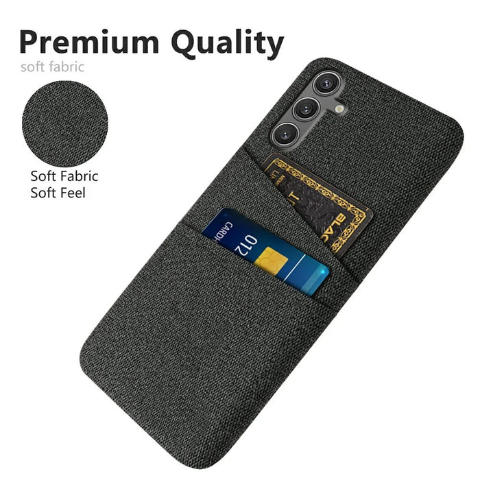 For Samsung Galaxy S25 Case Cloth + Hard PC Phone Cover with Dual Card Slots - Black - 3