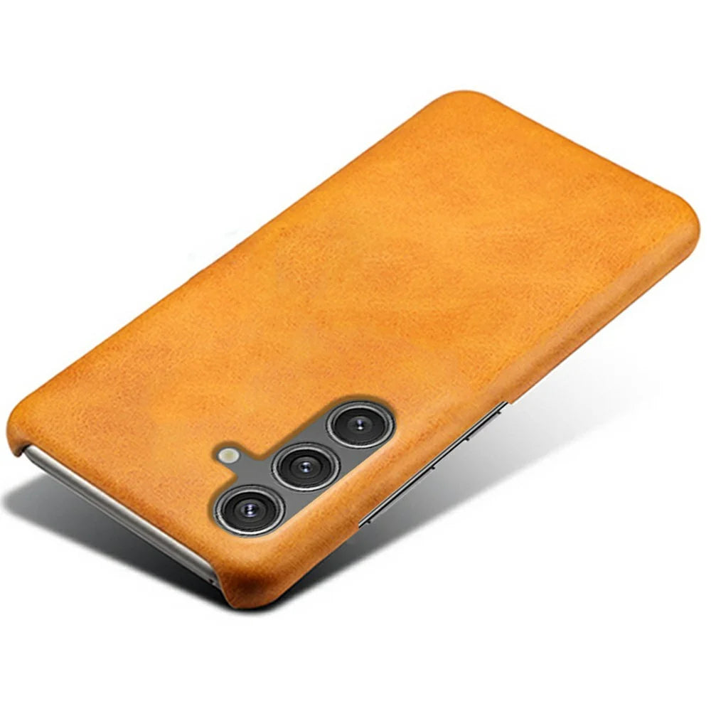 For Samsung Galaxy S25 Case Calf Texture PU Leather Hard PC Protective Phone Cover - Orange - 3