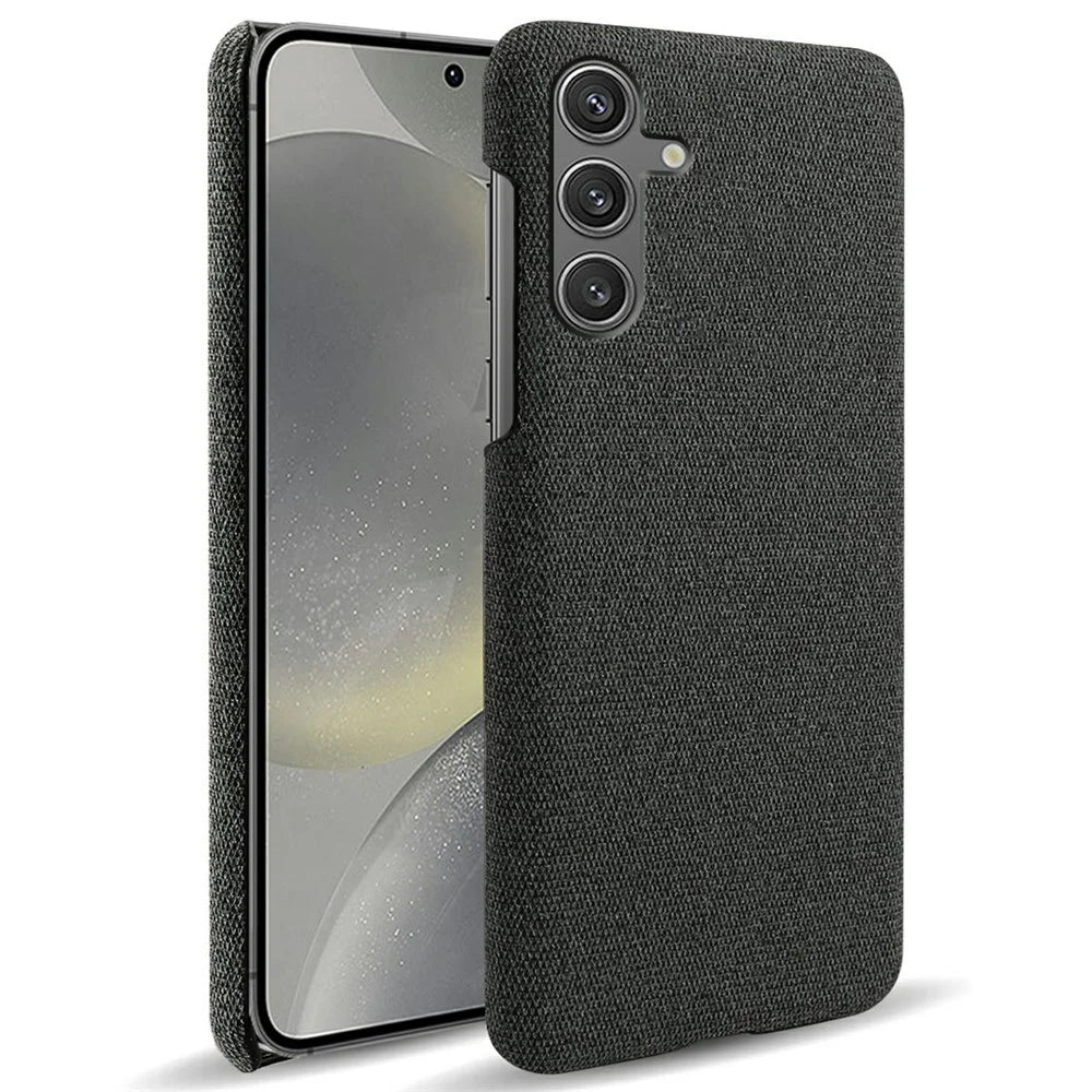 For Samsung Galaxy S25 Case Cloth Texture Anti-Scratch Protective PC Phone Cover - Black - 1