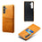 For Samsung Galaxy S25 Case Dual Card Slots PU Leather + Hard PC Phone Cover - Orange - 1