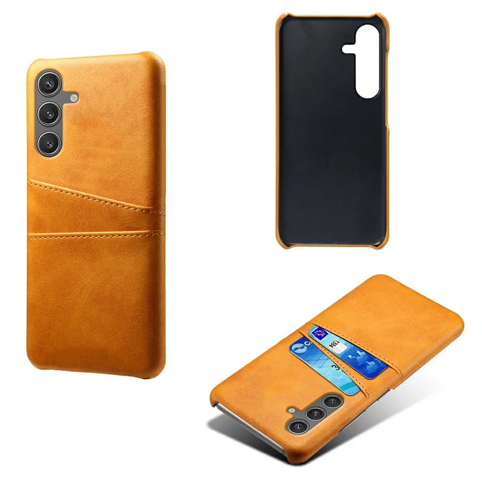 For Samsung Galaxy S25 Case Dual Card Slots PU Leather + Hard PC Phone Cover - Orange - 1