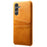 For Samsung Galaxy S25 Case Dual Card Slots PU Leather + Hard PC Phone Cover - Orange - 2