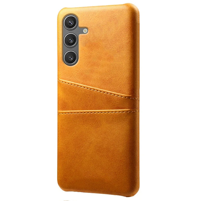 For Samsung Galaxy S25 Case Dual Card Slots PU Leather + Hard PC Phone Cover - Orange - 2
