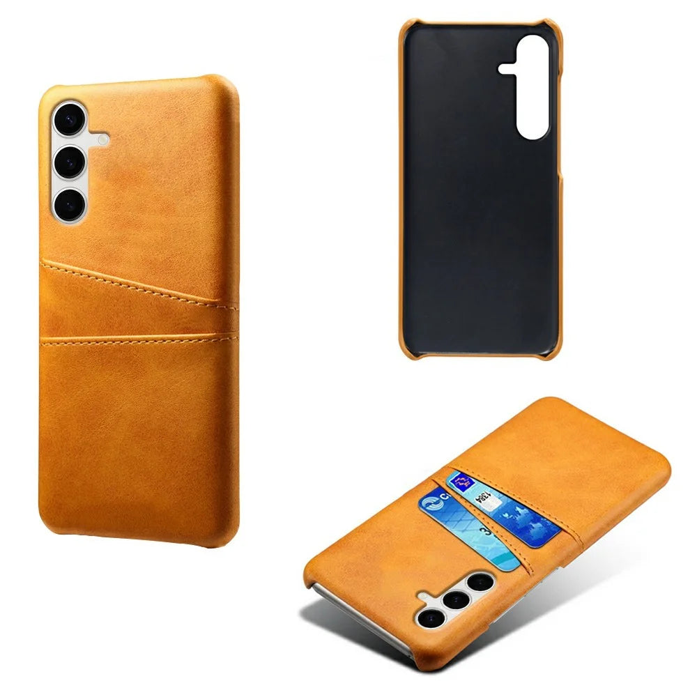 For Samsung Galaxy S25+ Case Dual Card Slots PU Leather + Hard PC Phone Cover - Orange - 1