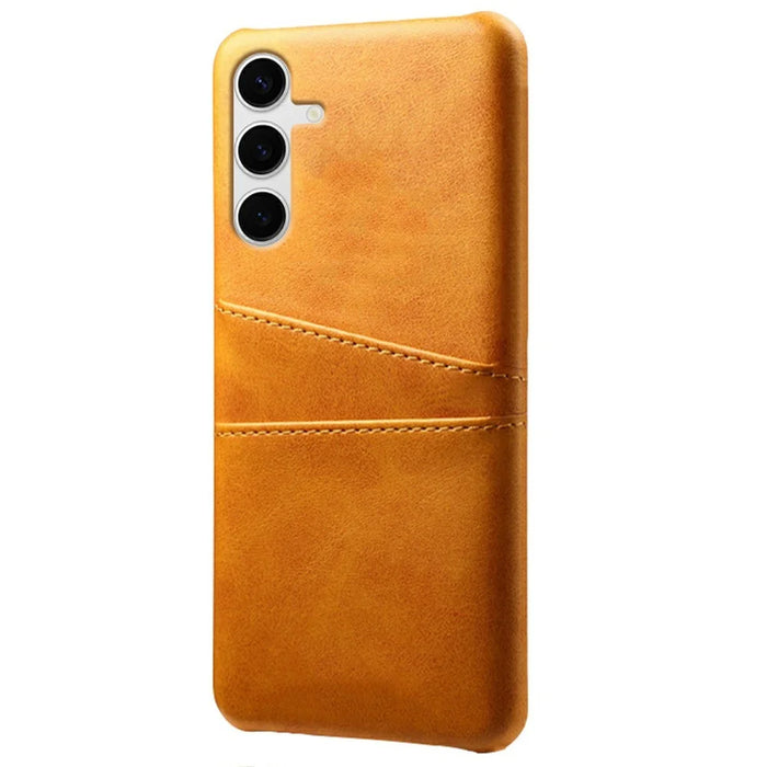 For Samsung Galaxy S25+ Case Dual Card Slots PU Leather + Hard PC Phone Cover - Orange - 2