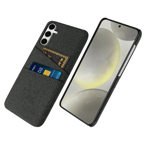 For Samsung Galaxy S25+ Case Cloth + Hard PC Phone Cover with Dual Card Slots - Black - 1