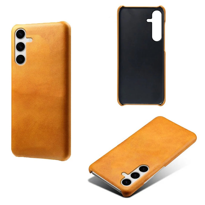 For Samsung Galaxy S25+ Case Calf Texture PU Leather Hard PC Protective Phone Cover - Orange - 2