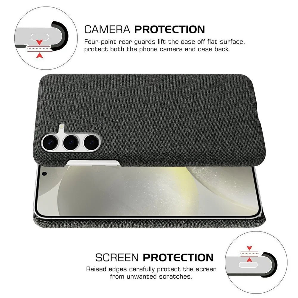For Samsung Galaxy S25+ Case Cloth Texture Anti-Scratch Protective PC Phone Cover - Black - 5