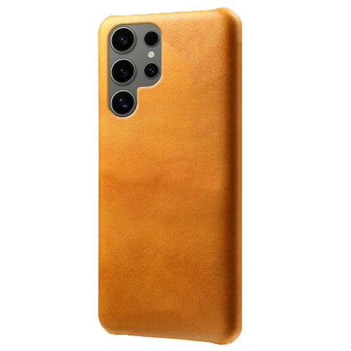 For Samsung Galaxy S25 Ultra Case Calf Texture PU Leather Hard PC Protective Phone Cover - Orange - 1