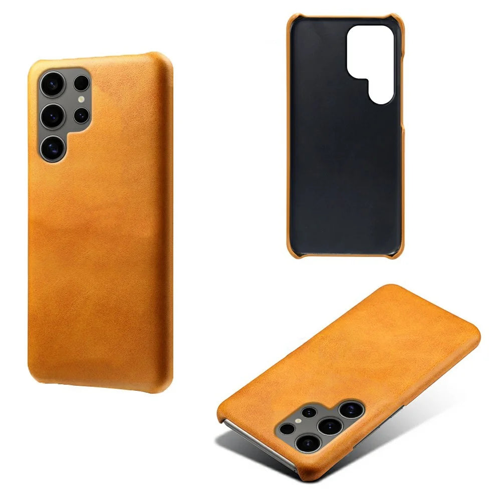 For Samsung Galaxy S25 Ultra Case Calf Texture PU Leather Hard PC Protective Phone Cover - Orange - 2