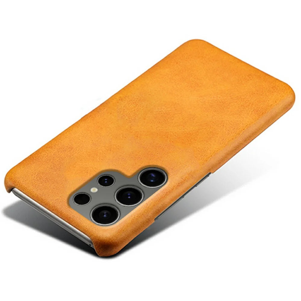 For Samsung Galaxy S25 Ultra Case Calf Texture PU Leather Hard PC Protective Phone Cover - Orange - 3
